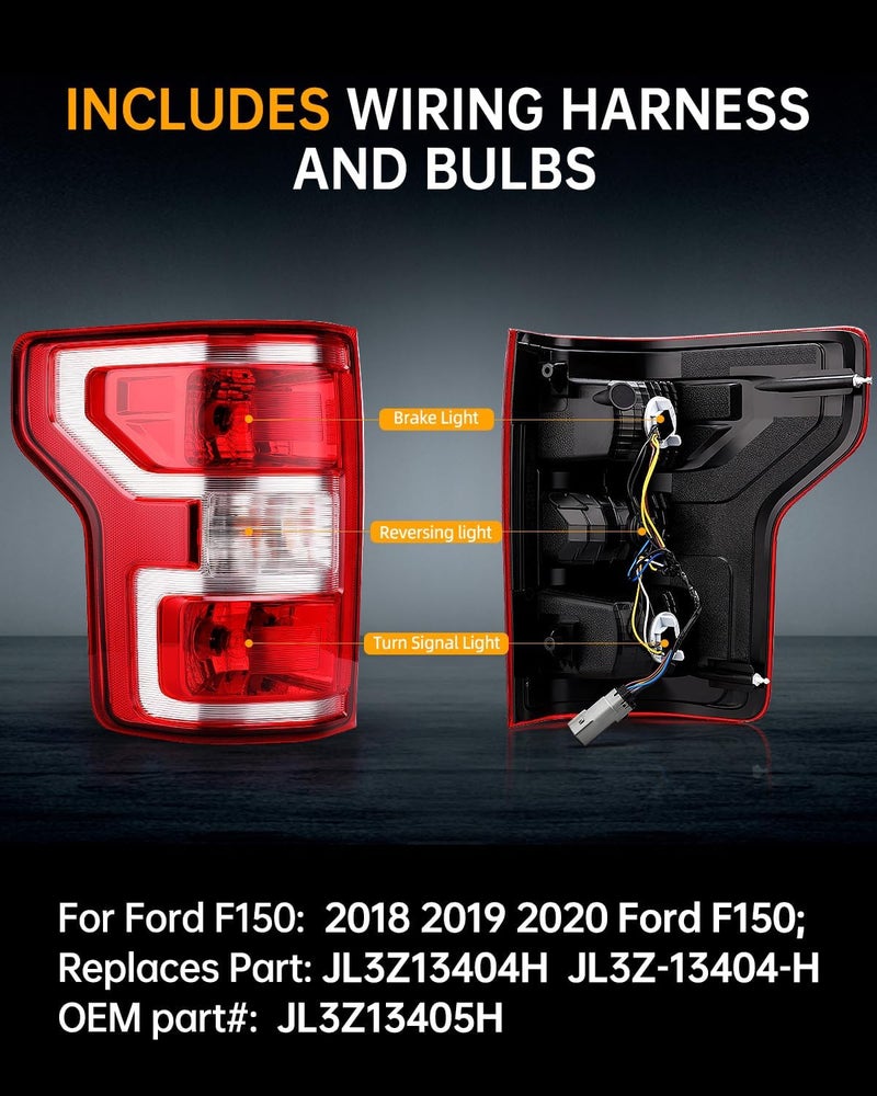 OKLPF Rear Brake Tail Lights Compatible With 2018 2019 2020 Ford F150 F-150 Replace JL3Z-13404-H,Replacement Red Taillights Assembly,Included Bulbs and Harness,Right Passenger Side - Image 2
